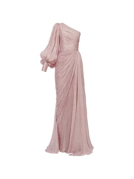 Maksi sukienka maxi Iris Serban na jednym ramieniu garniturowa różowa