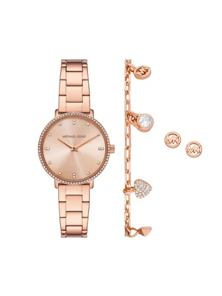 Michael Kors Σετ Ρολόι Βραχιόλι και Σκουλαρίκια Pyper Gift Set χρυσό ροζ