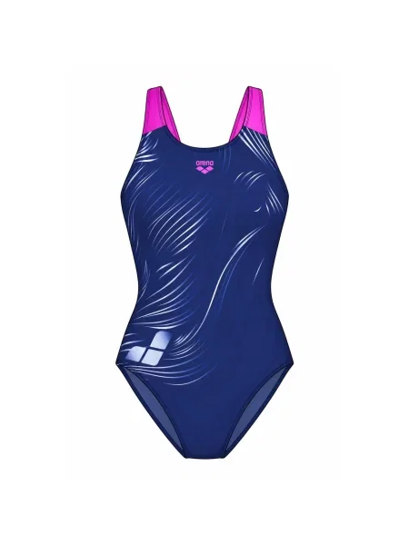 Strój kąpielowy Arena Foliage Swim Msuit V Back Lb niebieski