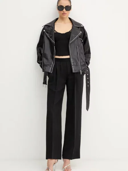 Ermanno Firenze spodnie z dodatkiem lnu czarne