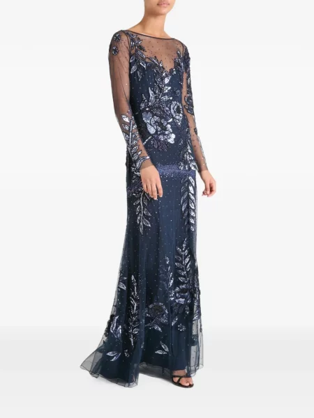 Gėlėtas maxi suknele Temperley London su blizgučiais mėlyna
