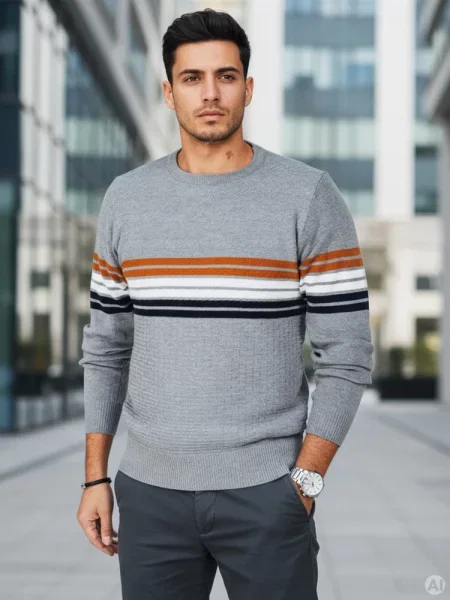 Sweter w paski Dstreet szary