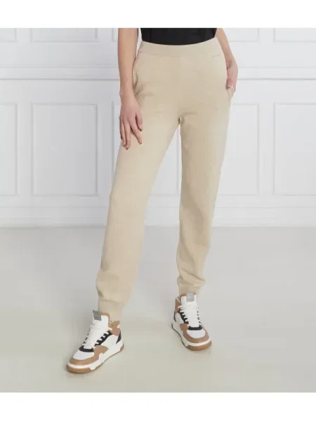 Calvin Klein Pantaloni de tricot cu adaos de cașmir bej