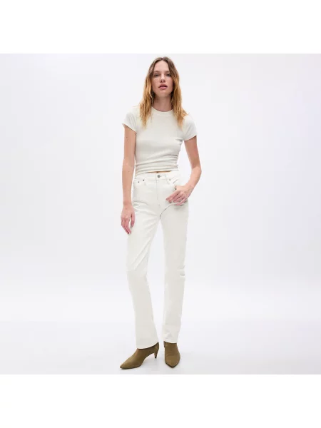 Παντελόνια GAP Straight High Rise New Off White λευκό