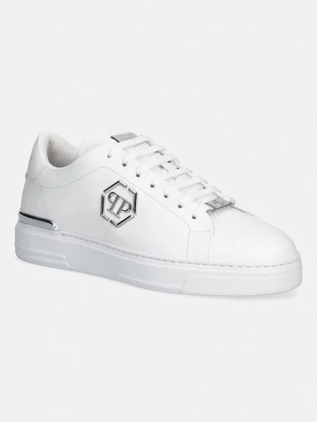 Philipp Plein sneakers din piele Leather Lo-Top Hexagon alb
