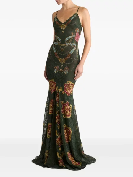 Lung rochie Etro cu imagine din jerseu verde