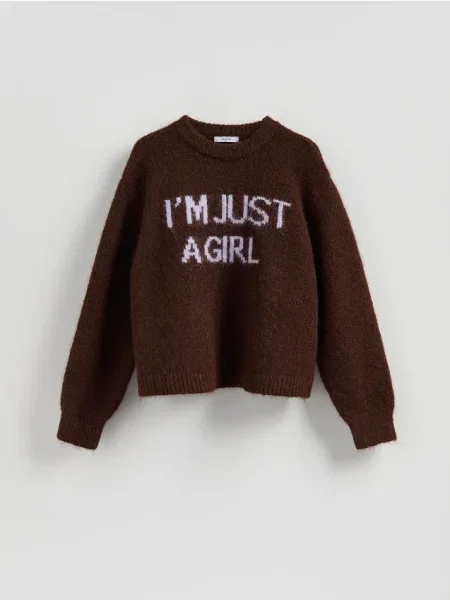 Reserved Джемпер із написом коричневий