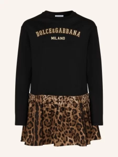 Dolce & Gabbana Šaty Z Kombinace Materiálů / světle hnědá / tmavě hnědá černá