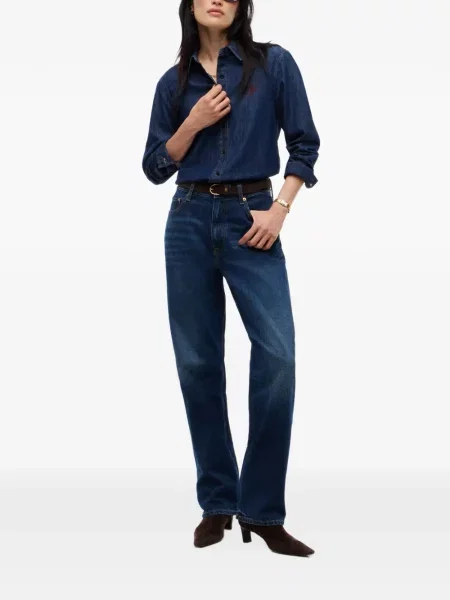 Дънки straight leg Tommy Hilfiger бродирани синьо
