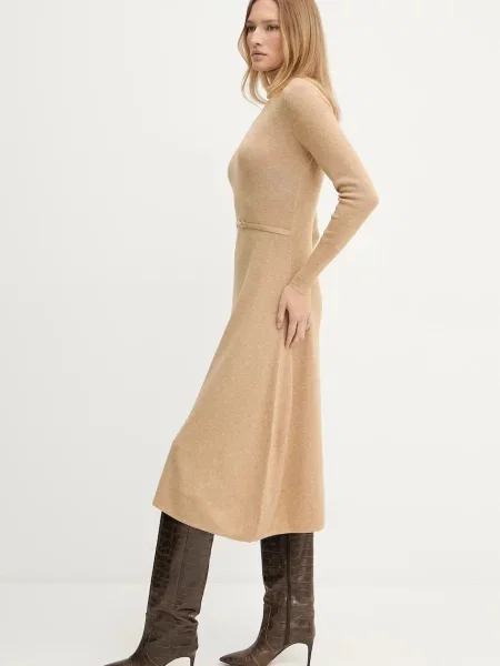 Сукня з додаванням вовни Fracomina midi розкльошена бежевий