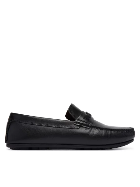 Tommy Hilfiger Mokasini Flag Lth Hardware Driver črna
