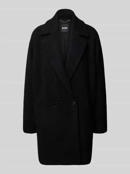 Płaszcz wełniany z kołnierzem z połami model Boss czarny