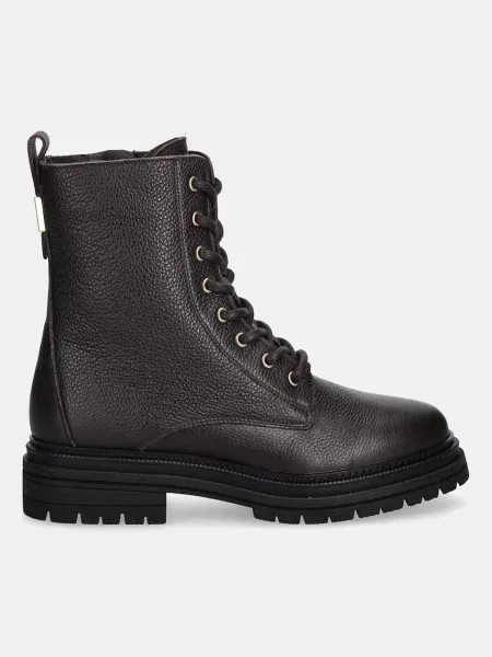 Kožené workery Tommy Hilfiger TH PLAQUE PEBBLE LACE BOOT hnedá