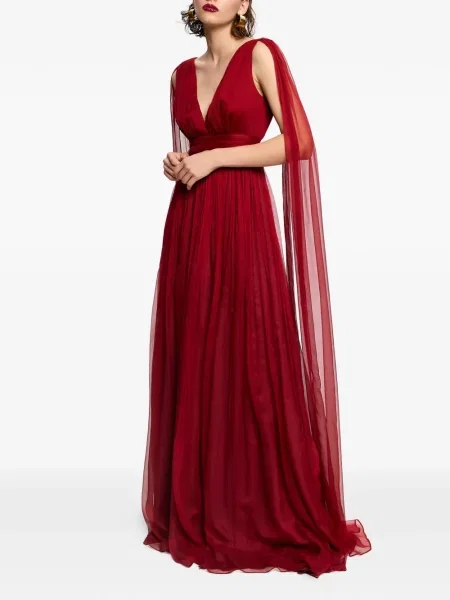 Rochie maxi Framboise cu decolteu în V de costum roșu