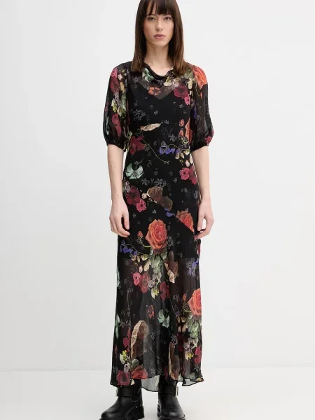 Obleka z dodatkom svile AllSaints TIWA črna