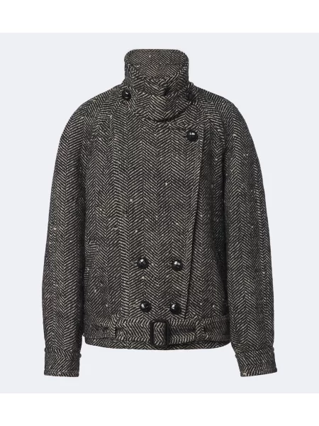 Geacă Isabel Marant de lână cu model herringbone bej