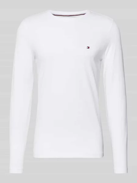 Bluzka z długim rękawem o kroju slim fit z mieszanki bawełny Tommy Hilfiger biała