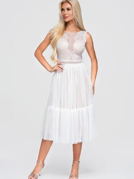 Rochie midi Edoti din dantelă alb