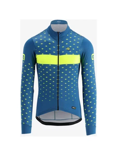 Koszulka rowerowa Alé Stars PRR długi rękaw żółty fluo S niebieski