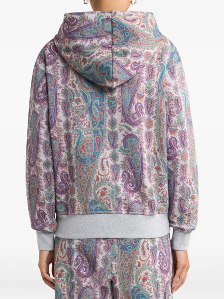 Pulover Etro cu glugă cu model paisley gri