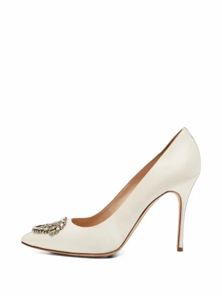 Pantofi cu toc Manolo Blahnik cu cataramă alb