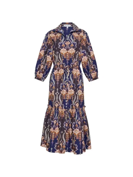 Rochie midi Cara Cara cu model floral cu imagine albastru