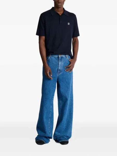 Polo Balmain cu broderie albastru