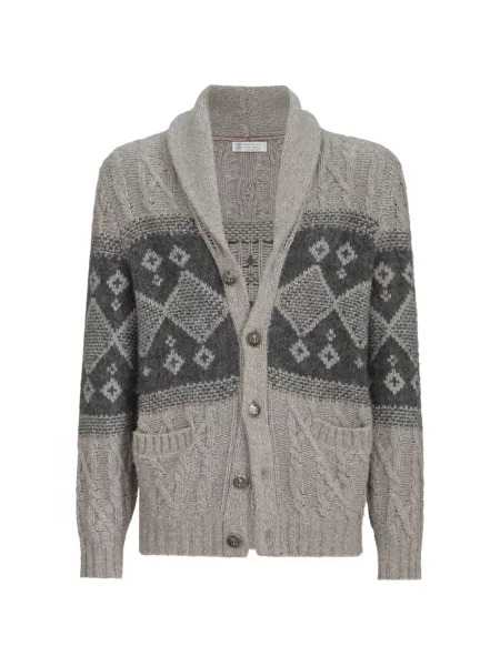 Cardigan Brunello Cucinelli de lână gri
