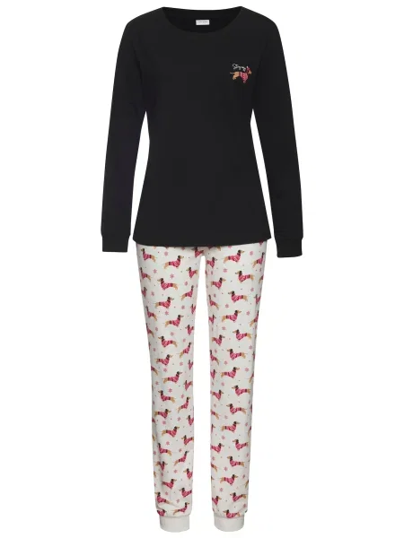 LASCANA Pijama maro deschis / roșu / negru alb