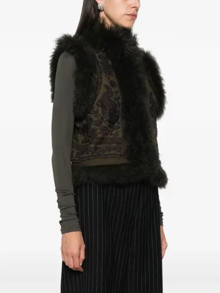 Vestă Antik Batik cu model paisley cu blană verde