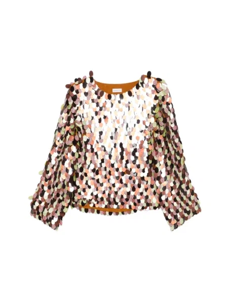 Bluzka Dries Van Noten z cekinami brązowa