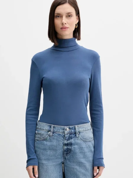 Блуза с дълги ръкави United Colors of Benetton с поло синьо