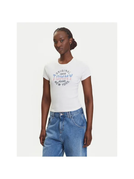 Tommy Jeans Póló Ekru Slim Fit