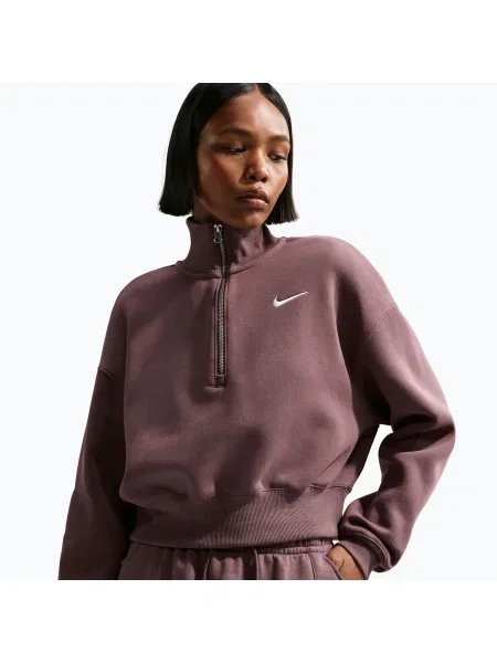Дамски суитшърт Nike Sportswear Phoenix Fleece Zip Cropped tattoo/sail кафяво
