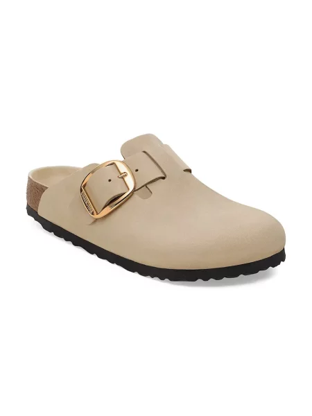 Кожаные шлепанцы Birkenstock с пряжкой бежевые