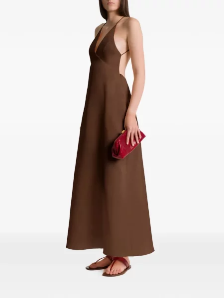 Maxi rochie maxi Alberta Ferretti cu decolteu în V de costum maro