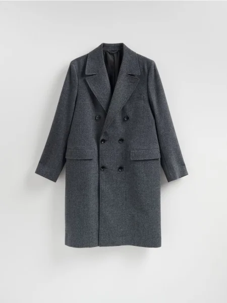 Reserved Palton cu rând dublu de și adaos de lână gri-neutru gri