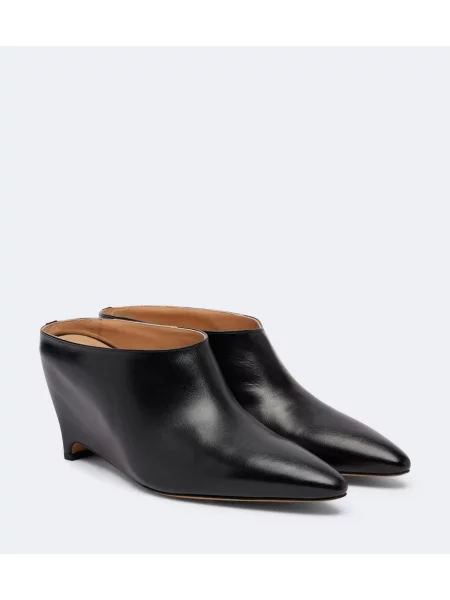 Papuci tip mules Maison Margiela din piele cu pană negru
