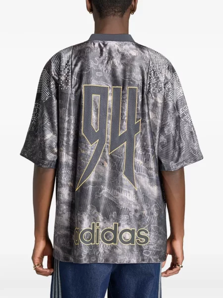 Csíkos kötött galléros póló Adidas fekete