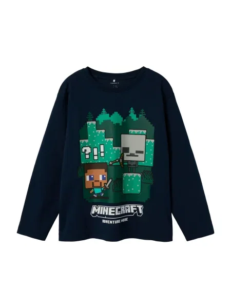 NAME IT Tricou NKMAc Minecraft bleumarin / verde iarbă alb