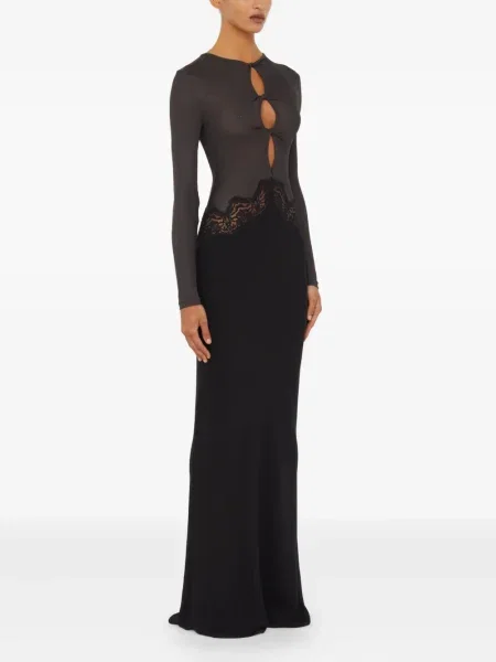 Rochie maxi Christopher Esber din dantelă lungă de costum negru