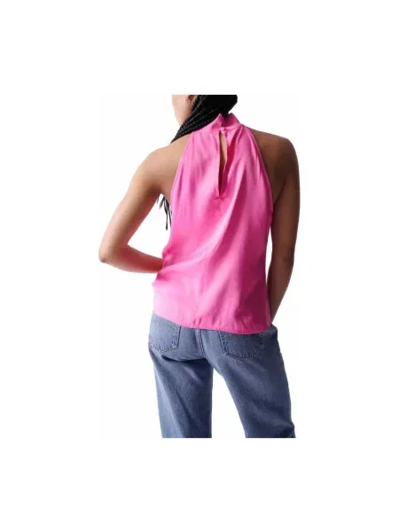 Top Salsa z dekoltem halter różowy