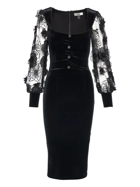 Rochie midi Nissa cu model floral până la genunchi de costum negru