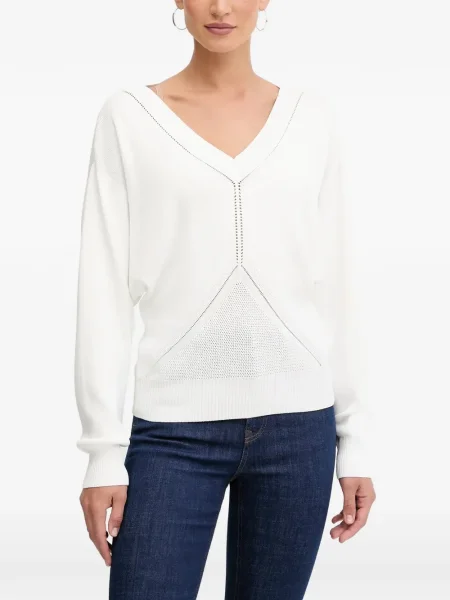 Pulover Guess cu decolteu în V alb