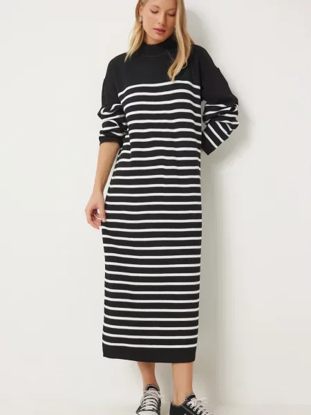 Happiness İstanbul Rochie tricotat negru alb