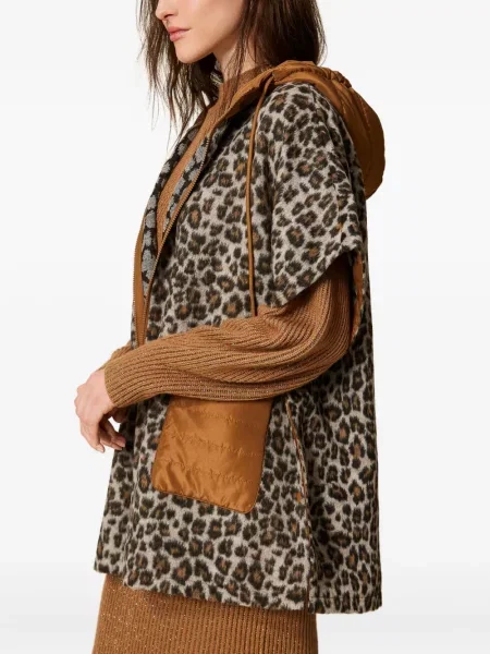 Geacă Twinset cu glugă cu imagine cu model leopard maro