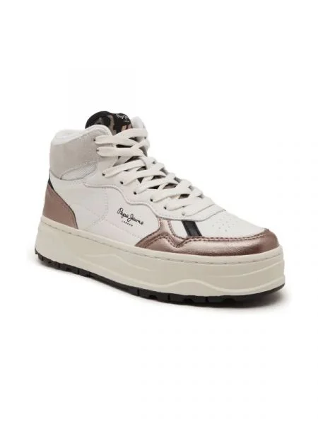 Pepe Jeans London Sneakers tornacipő KORE BASKET W bőr hozzáadásával fehér
