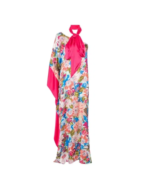 Rochie maxi Alessandro Legora cu model floral cu imagine cu un umăr gol albastru