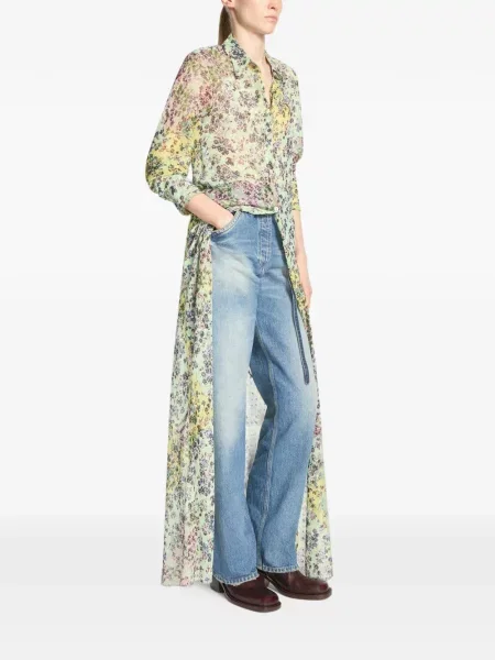 Lung rochie tip cămașă Dries Van Noten din jacard verde