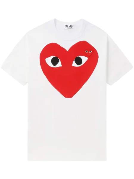 Tricou Comme Des Garcons Play cu motiv cu inimi alb